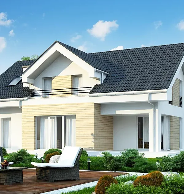 Проект мансардного дома 221 м² с гаражом
