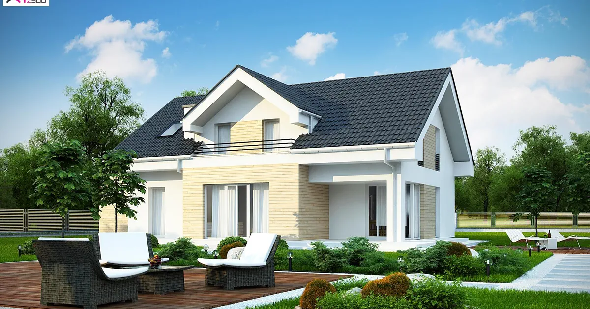 Проект мансардного дома 221 м² с гаражом