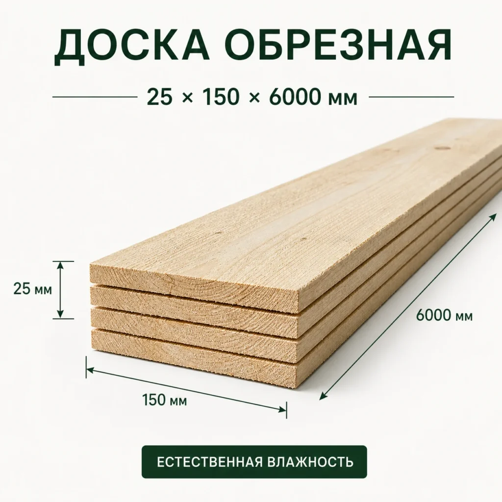 Доска обрезная 25×150×6000