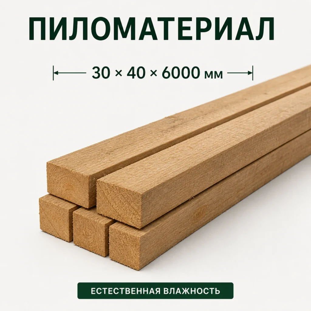 Пиломатериал обрезной 30×40×6000