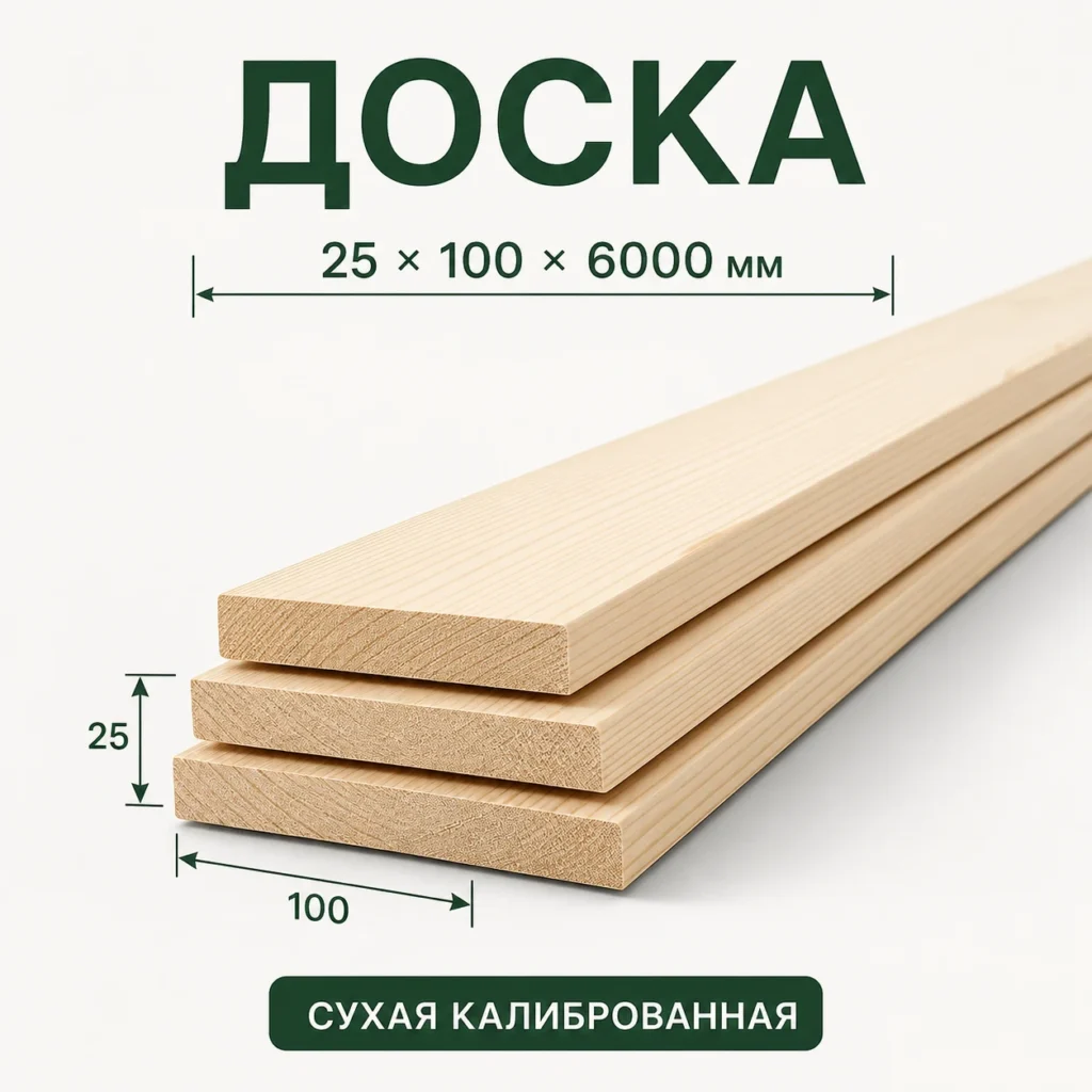 Пиломатериал обрезной 25×100×6000 сухой калиброванный