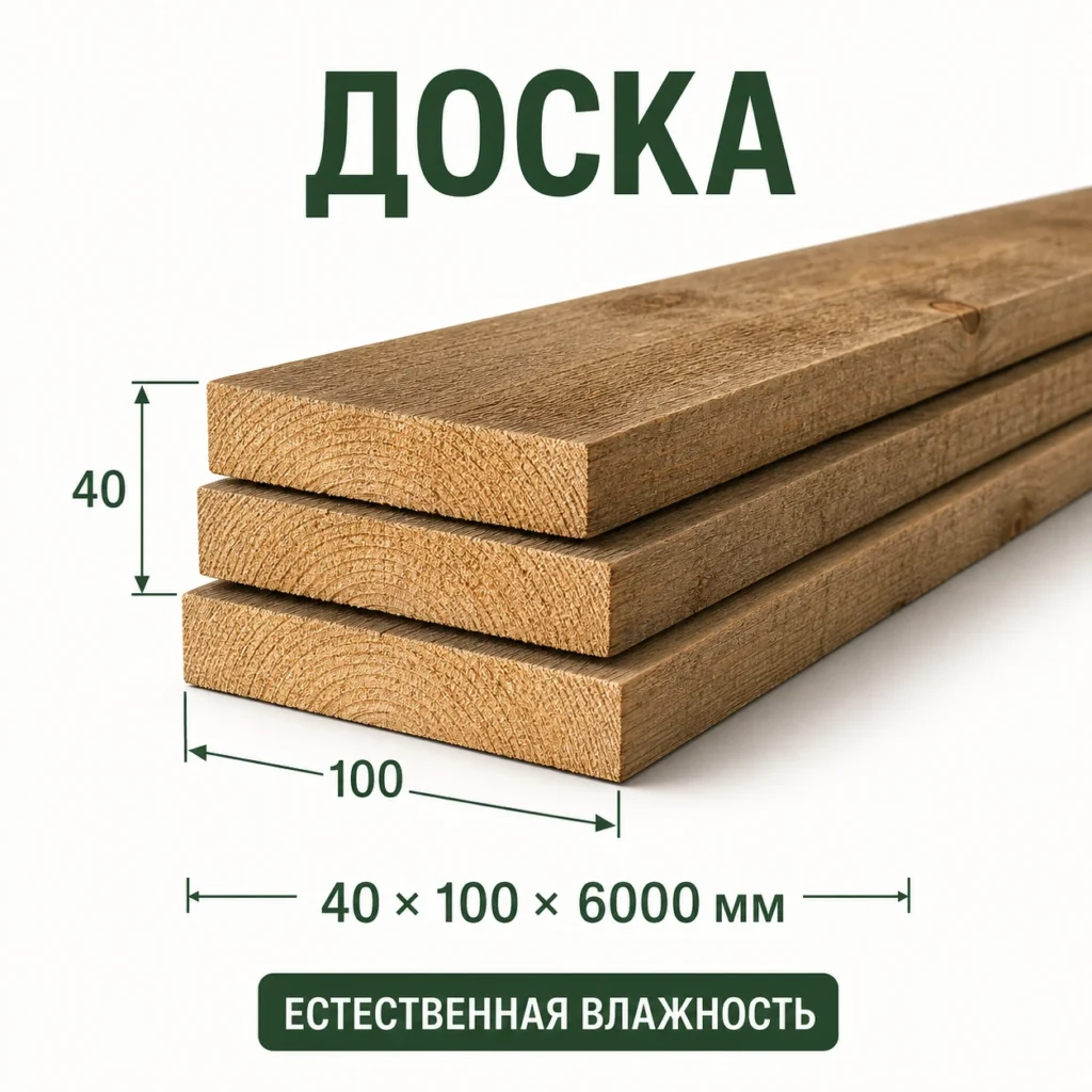 Пиломатериал обрезной 40×100×6000
