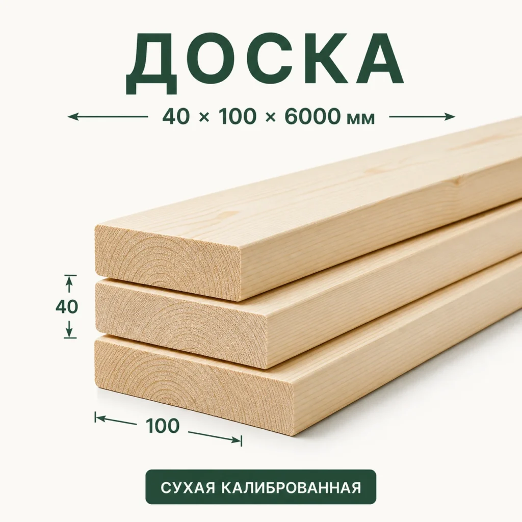 Пиломатериал обрезной 40×100×6000 сухой калиброванный