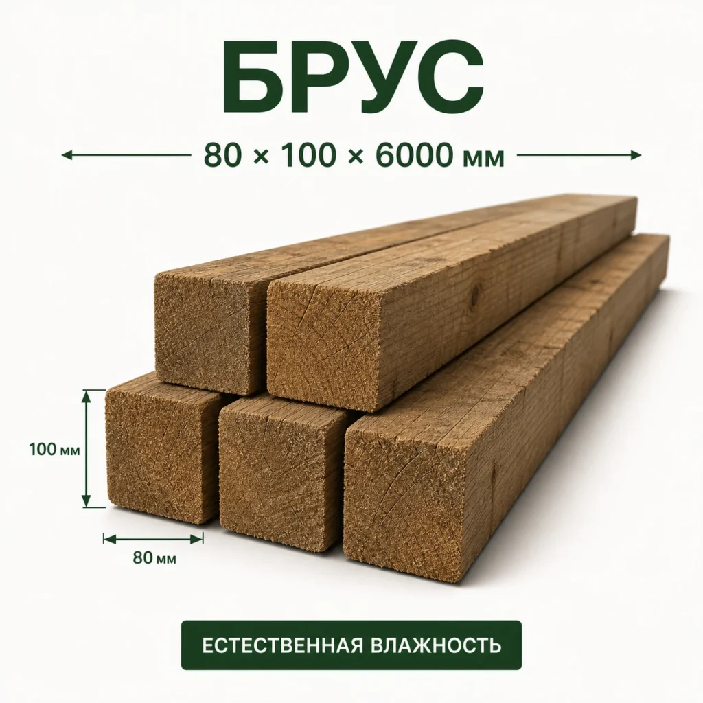 Пиломатериал обрезной 80×100×6000