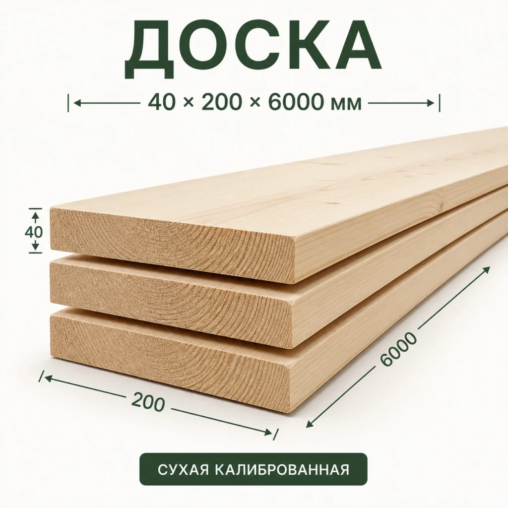 Пиломатериал обрезной 40×200×6000 сухой калиброванный