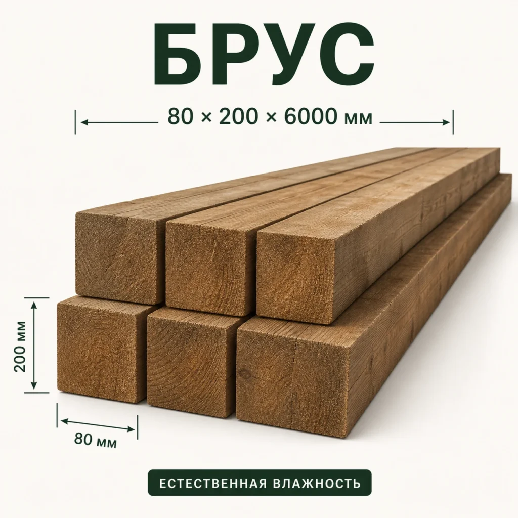 Пиломатериал обрезной 80×200×6000