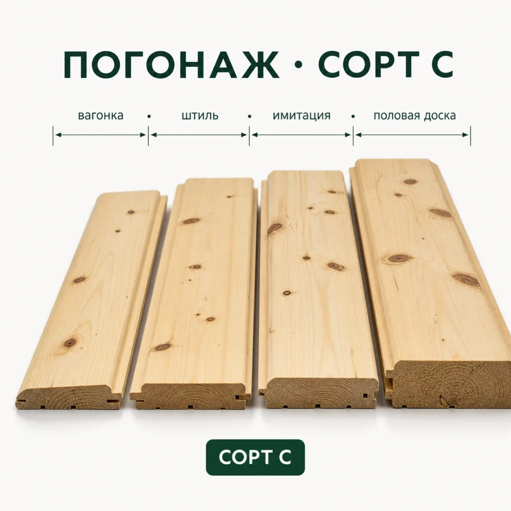 Погонаж сорт С (вагонка, штиль, имитация, доска пола)