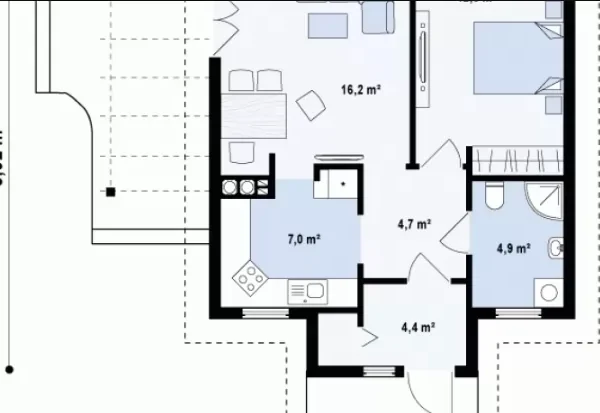 Проект одноэтажного дома 60 м² из газобетона