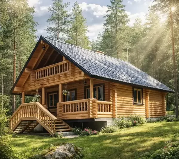 Проект одноэтажного дома 62 м² из бревна