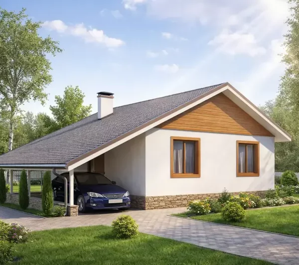 Проект одноэтажного дома 62 м² каркасный