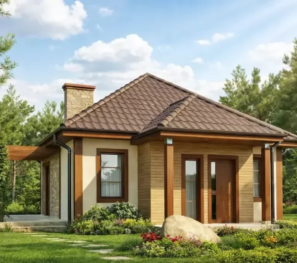 Проект одноэтажного дома 60 м² из газобетона