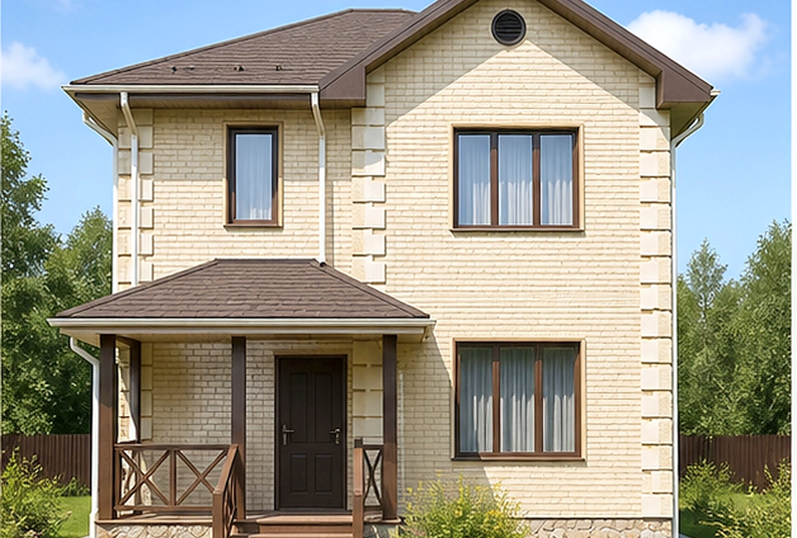 Проект двухэтажного дома 122,6 м² с крытым крыльцом