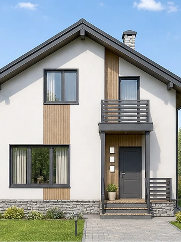 Проект двухэтажного дома 129,4 м² с террасой и балконом