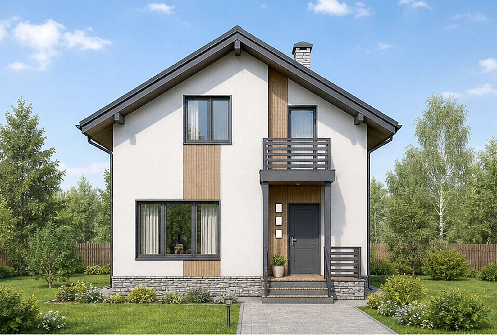 Проект двухэтажного дома 129,4 м² с террасой и балконом