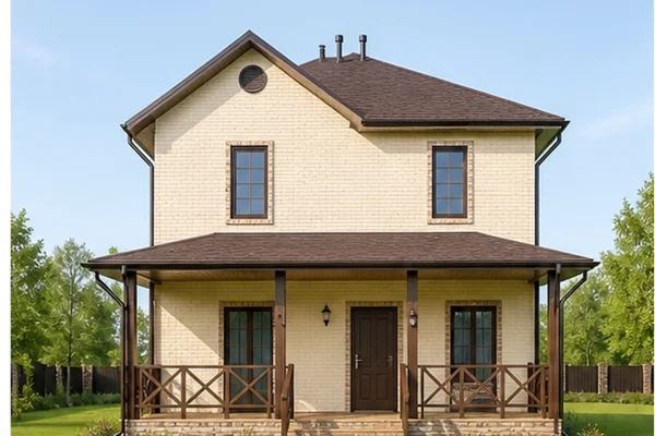Проект двухэтажного дома 139,8 м² с крытой террасой