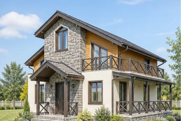 Проект двухэтажного дома 156,31 м² с террасой и балконом