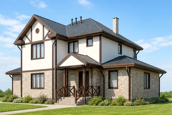 Проект двухэтажного дома 170,4 м² с крытой террасой