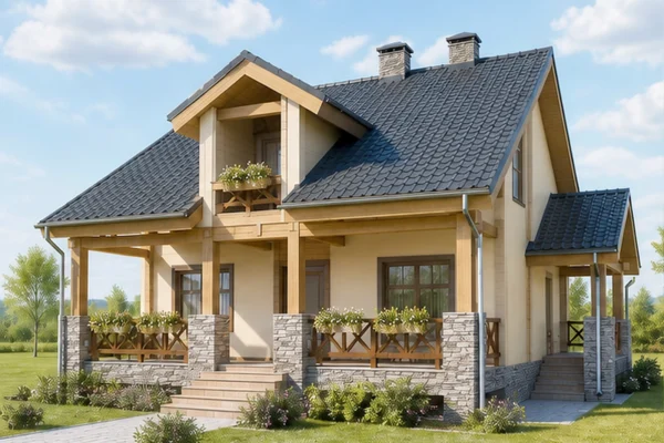 Проект двухэтажного дома 173 м² с террасой и балконом