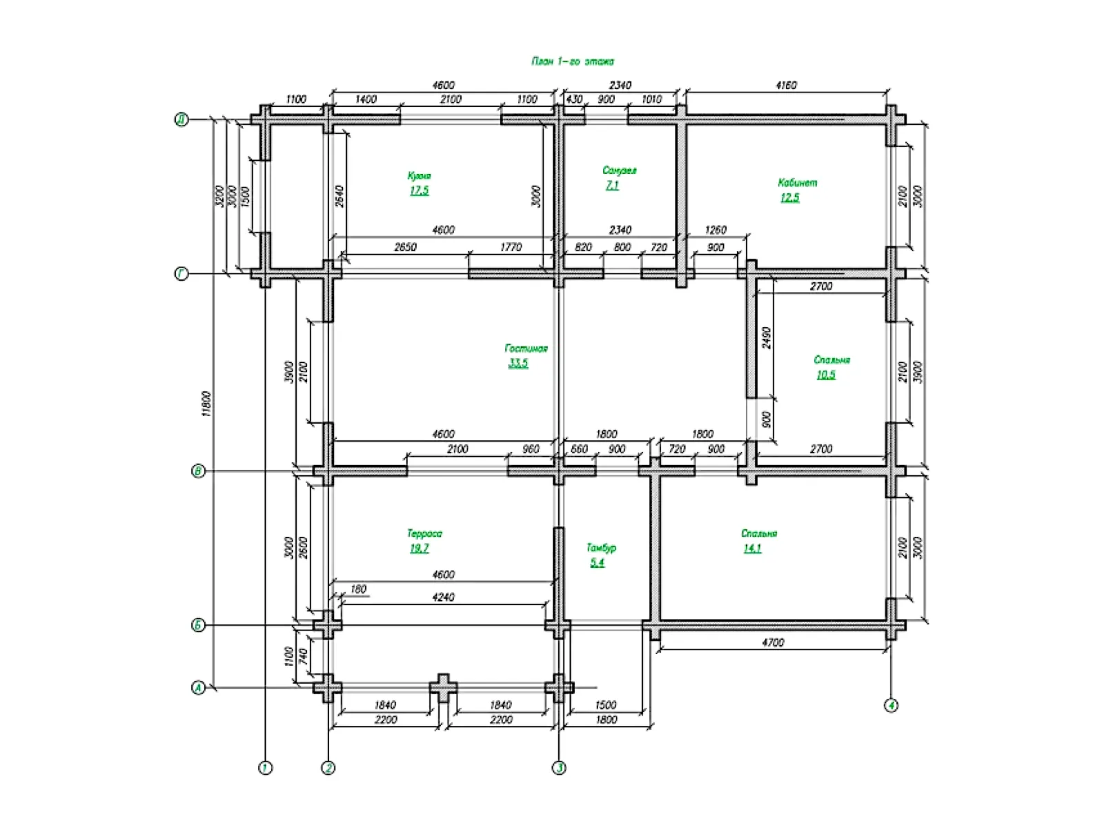 Планировка — Проект одноэтажного дома 120 м² с террасой