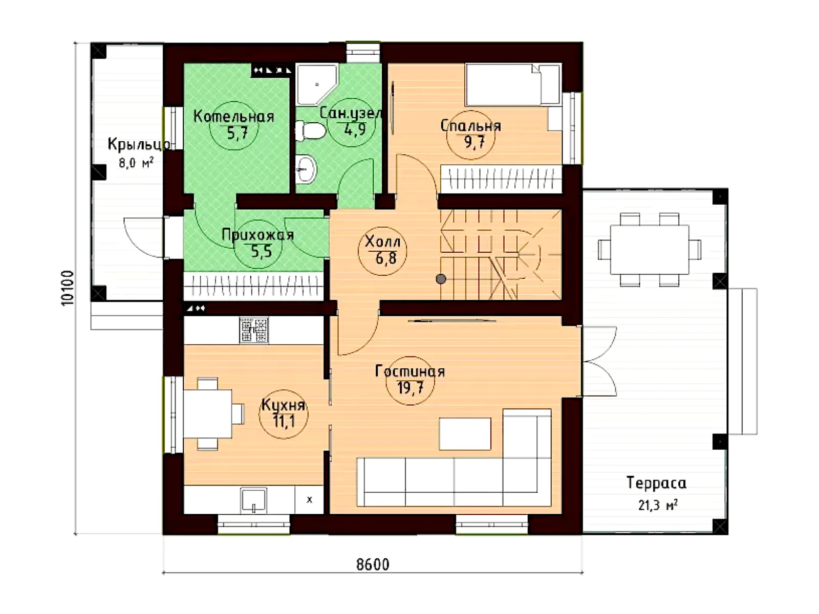 Планировка — Проект двухэтажного дома 146,3 м² с террасой и балконом
