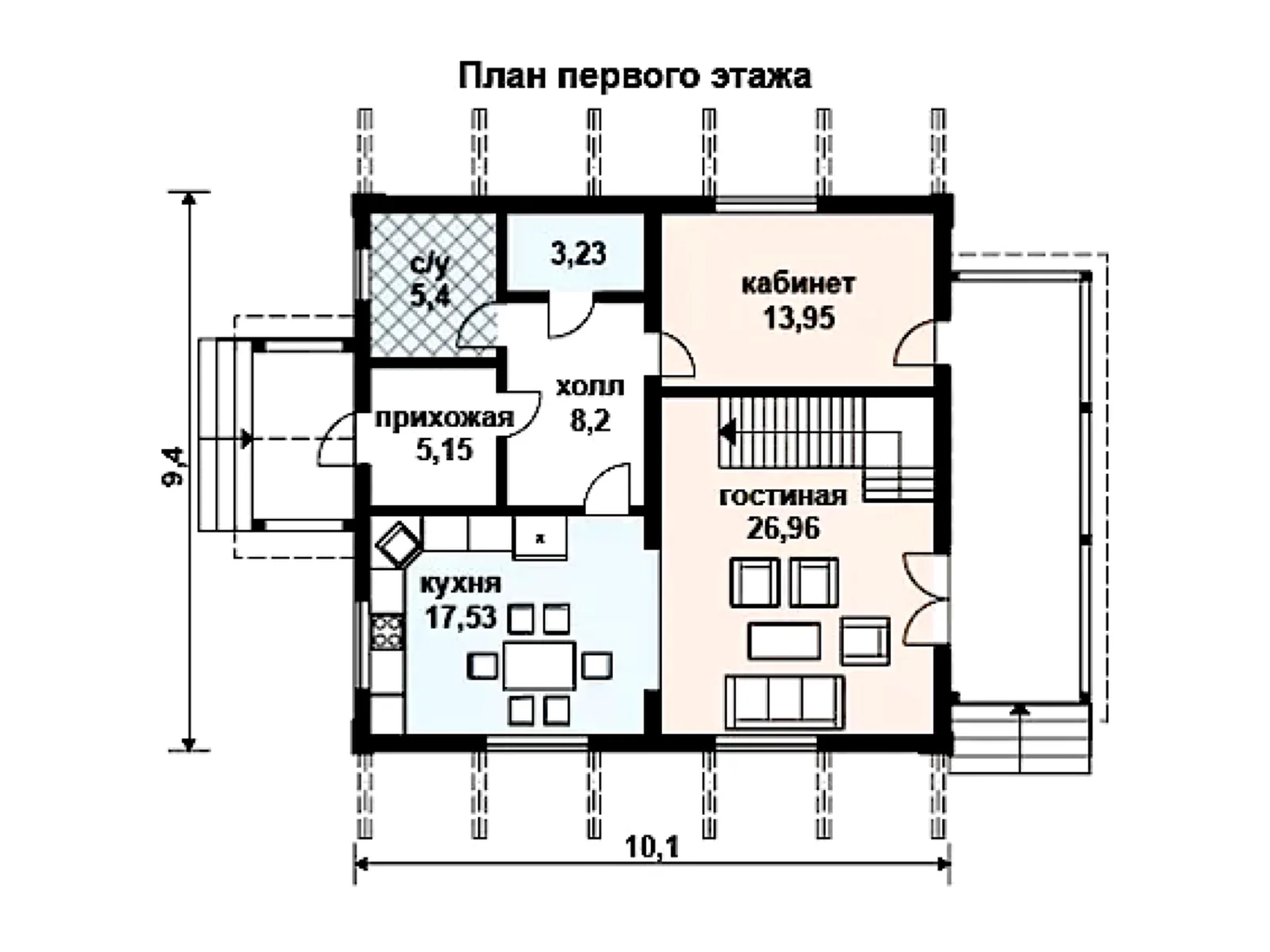 Планировка — Проект двухэтажного дома 156,31 м² с террасой и балконом