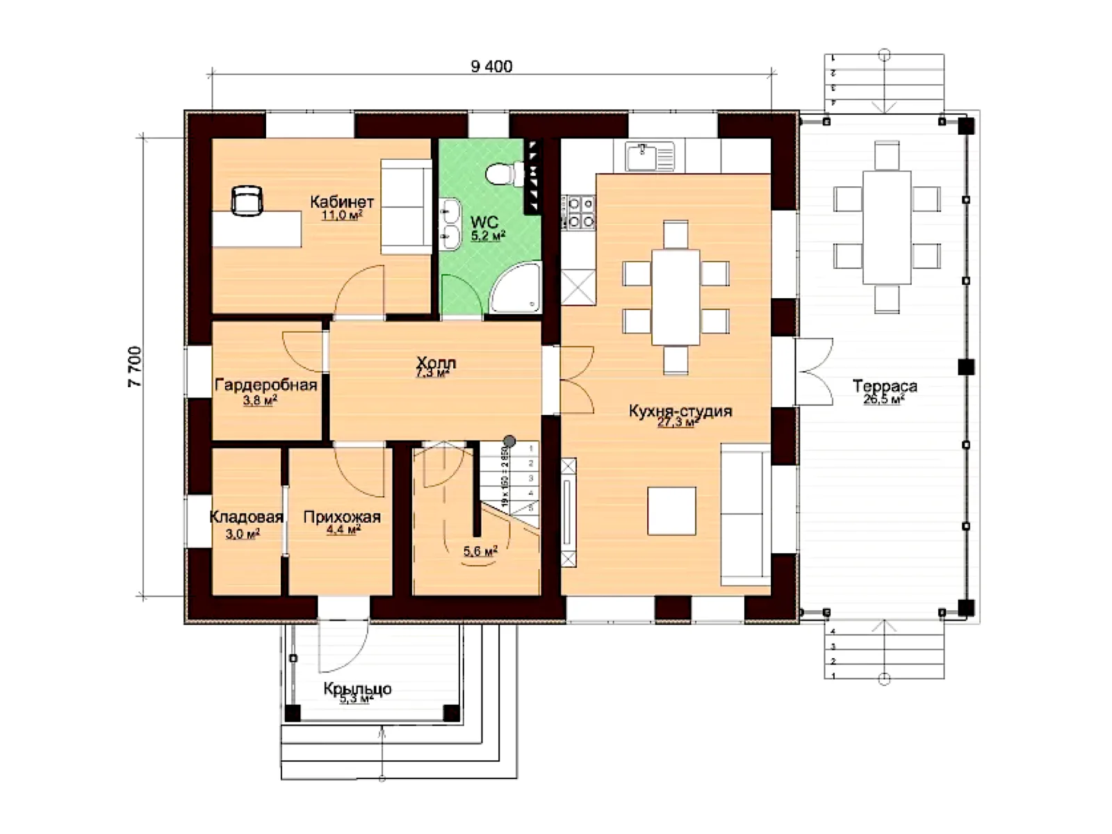 Планировка — Проект двухэтажного дома 156 м² с террасой