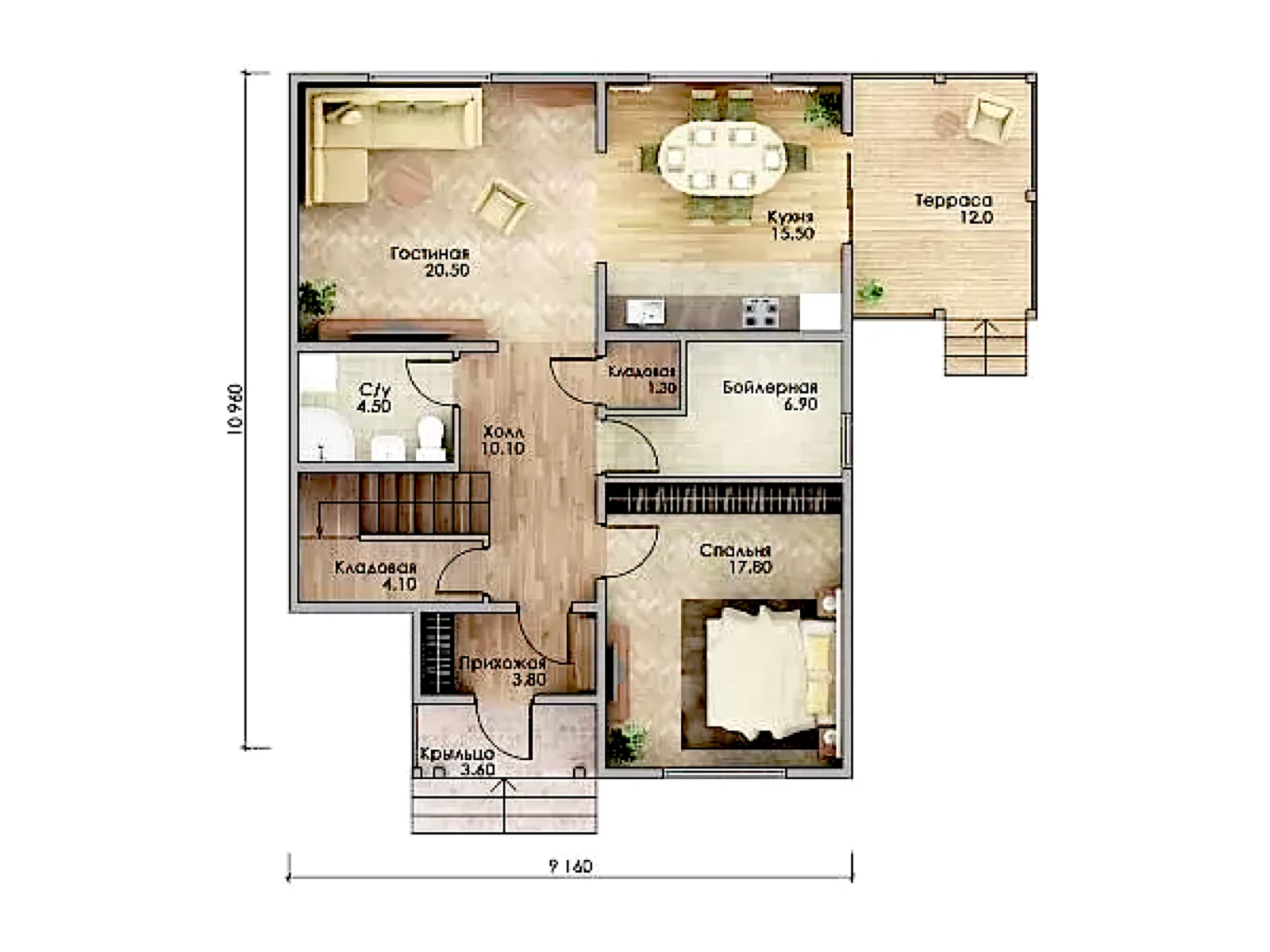 Планировка — Проект двухэтажного дома 173,2 м² с террасой