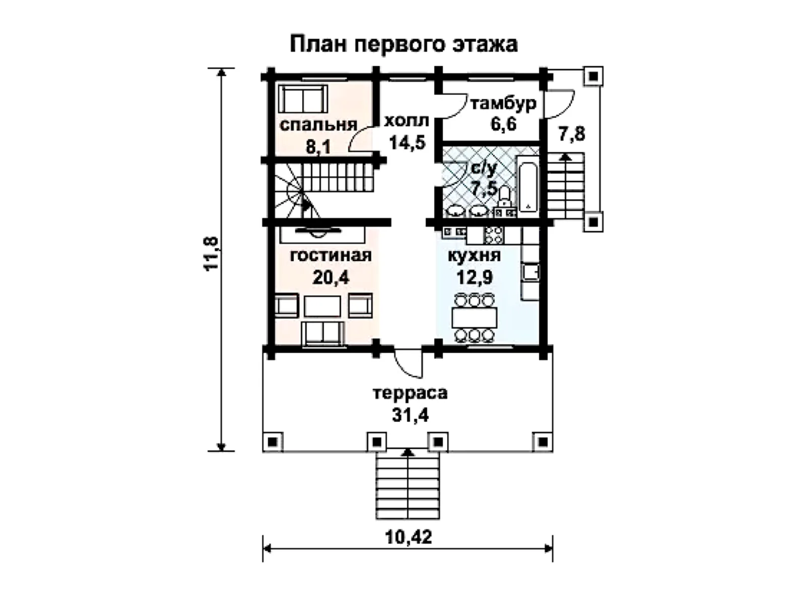 Планировка — Проект двухэтажного дома 173 м² с террасой и балконом