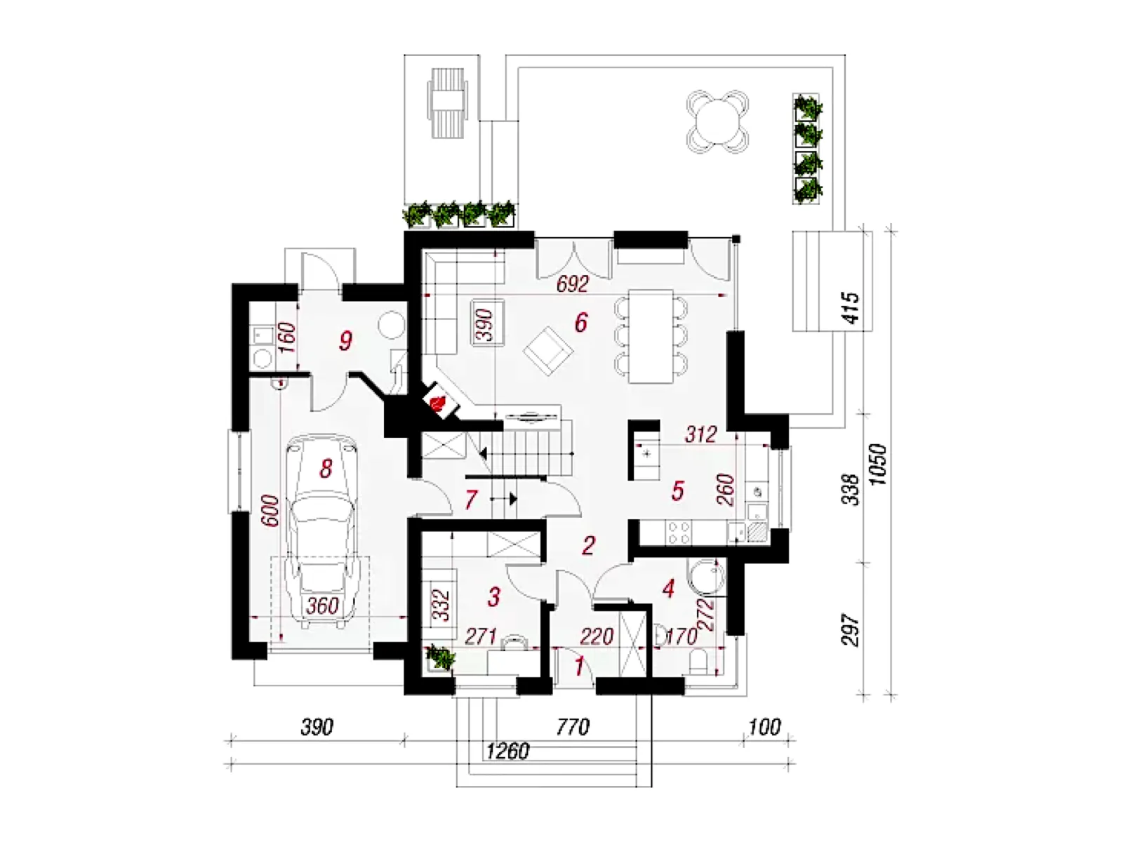 Планировка — Проект двухэтажного дома 194,25 м² с гаражом, террасой и балконом