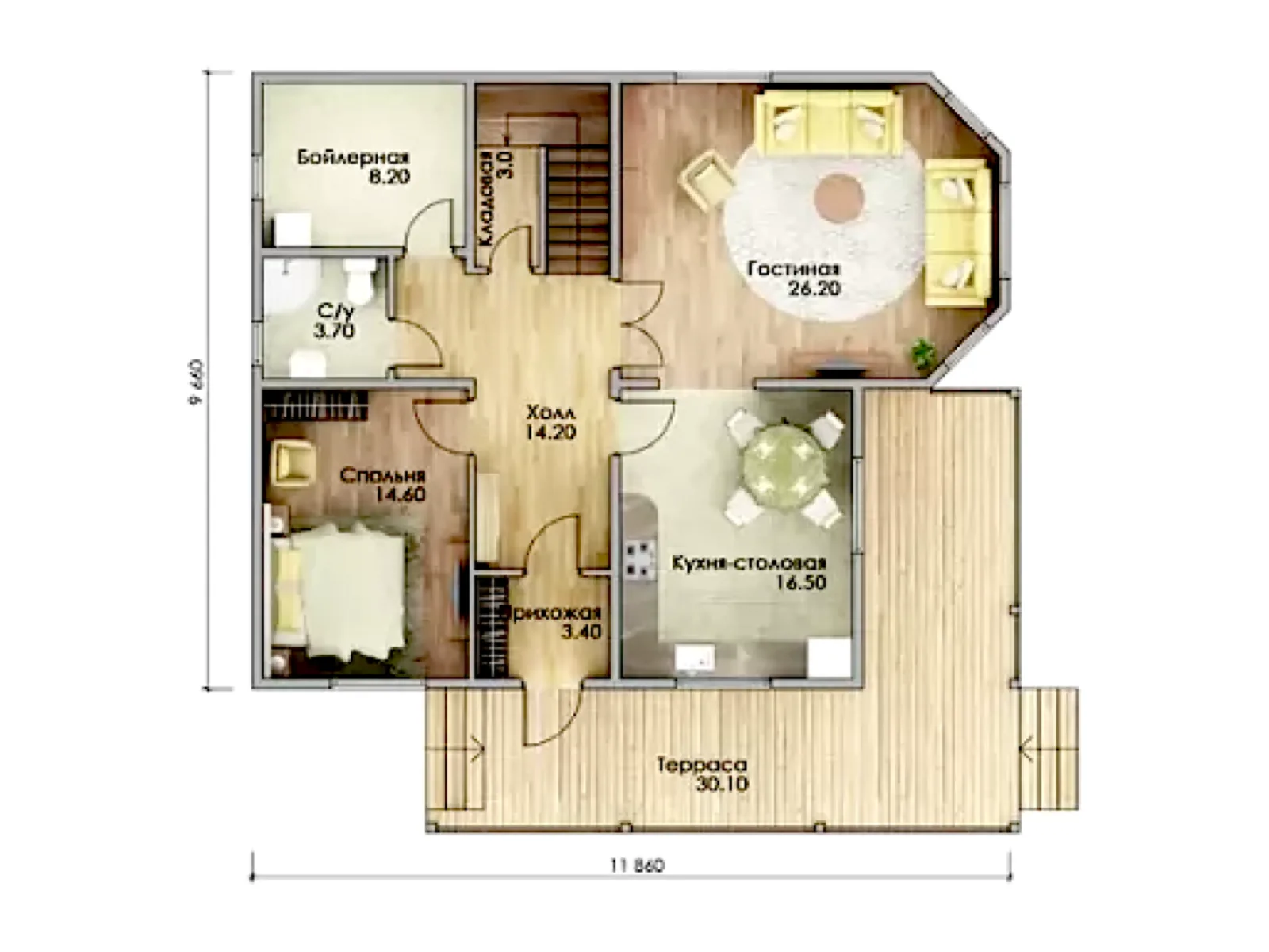 Планировка — Проект двухэтажного дома 204 м² с террасой