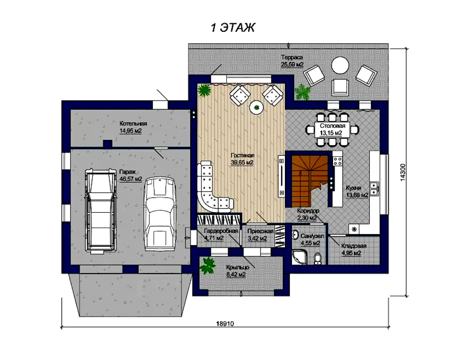 Планировка — Проект двухэтажного дома 270,4 м² с гаражом, террасой и балконами