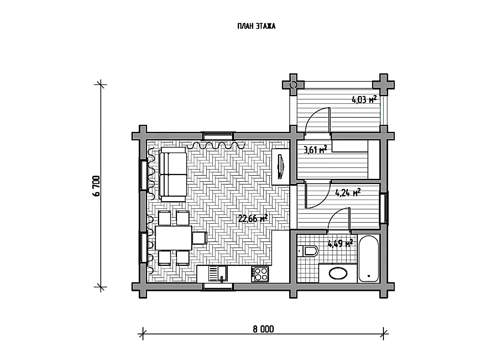 Планировка — Проект одноэтажного дома 35 м² с террасой