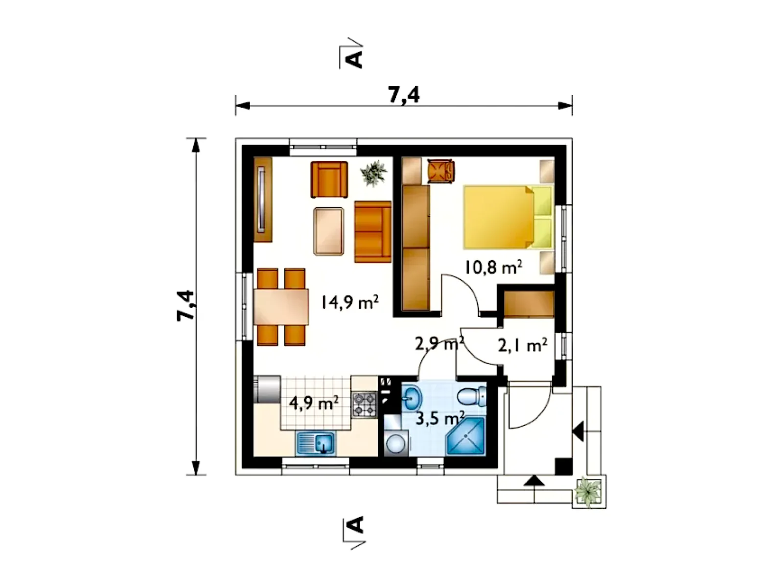 Планировка — Проект одноэтажного дома 39 м²