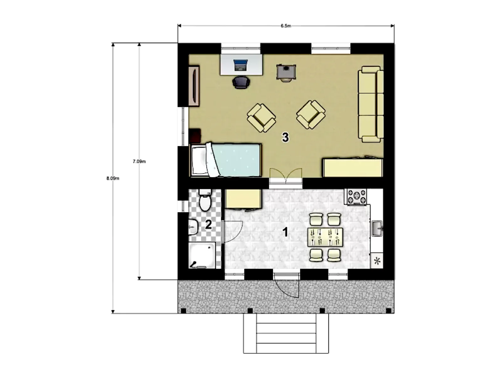 Планировка — Проект одноэтажного дома 61 м² с террасой