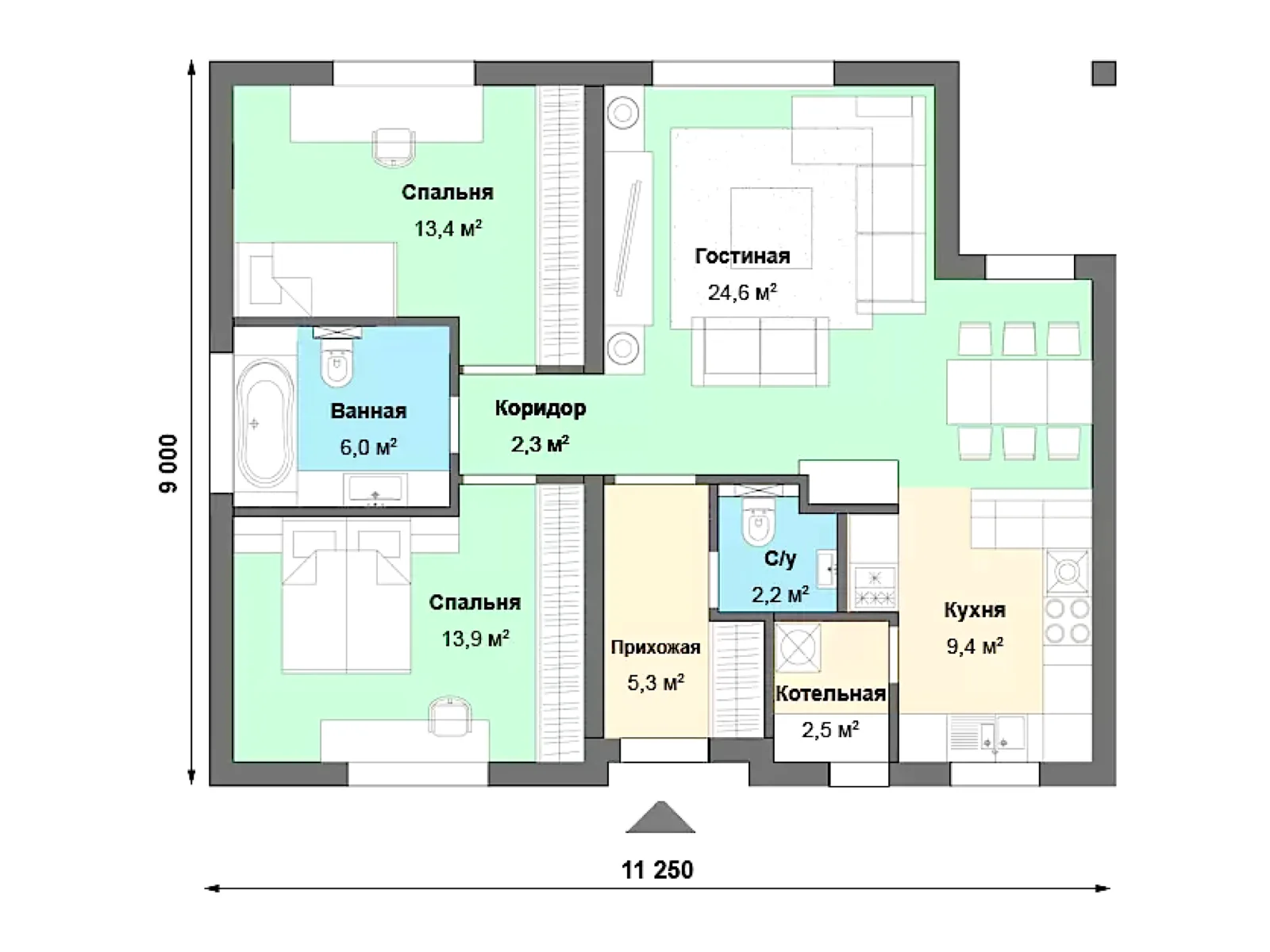 Планировка — Проект одноэтажного дома 80 м²