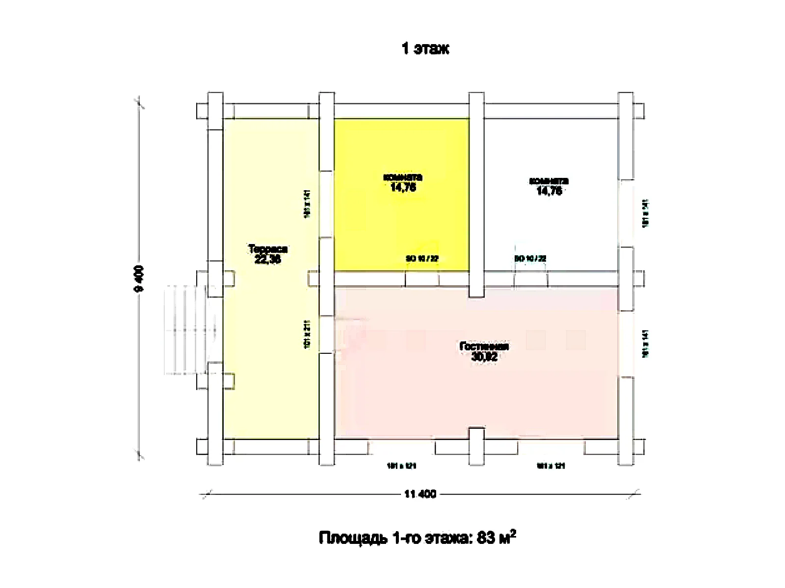Планировка — Проект одноэтажного дома 83 м² с террасой