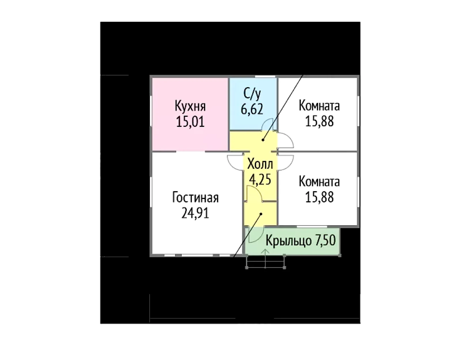 Планировка — Проект одноэтажного дома 87 м² с террасой