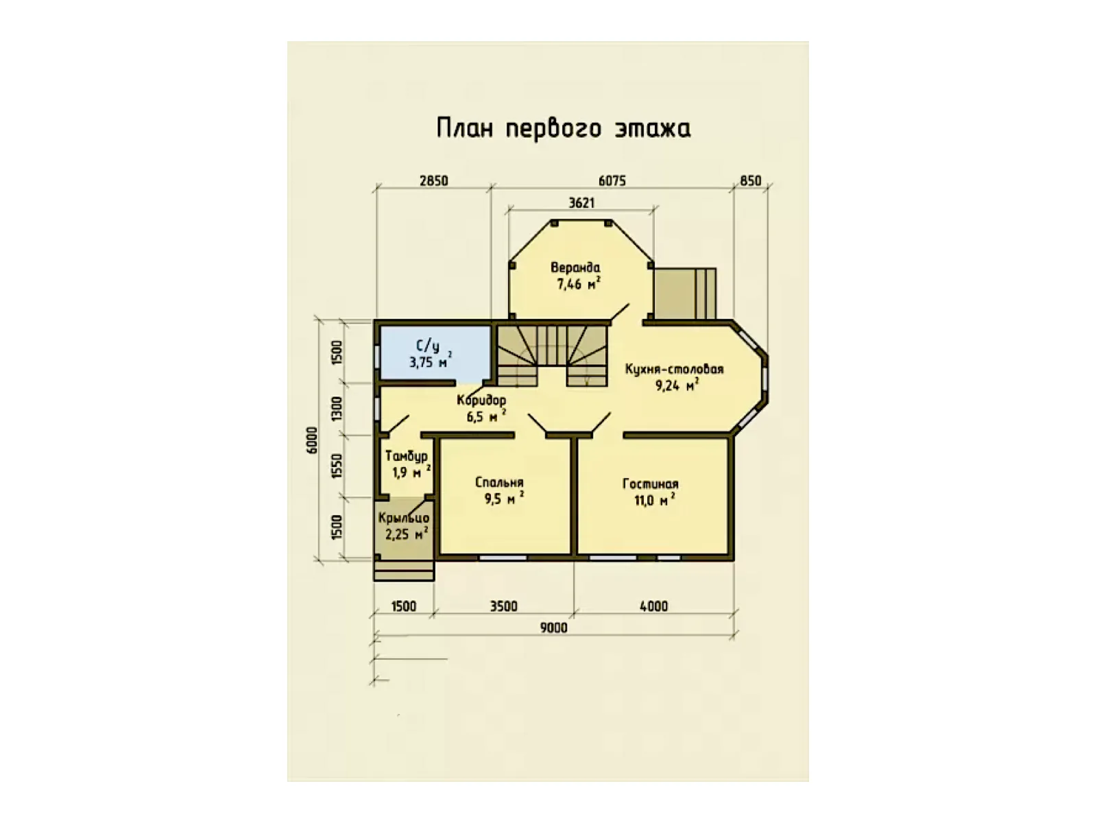 Планировка — Проект двухэтажного дома 93,86 м² с верандой