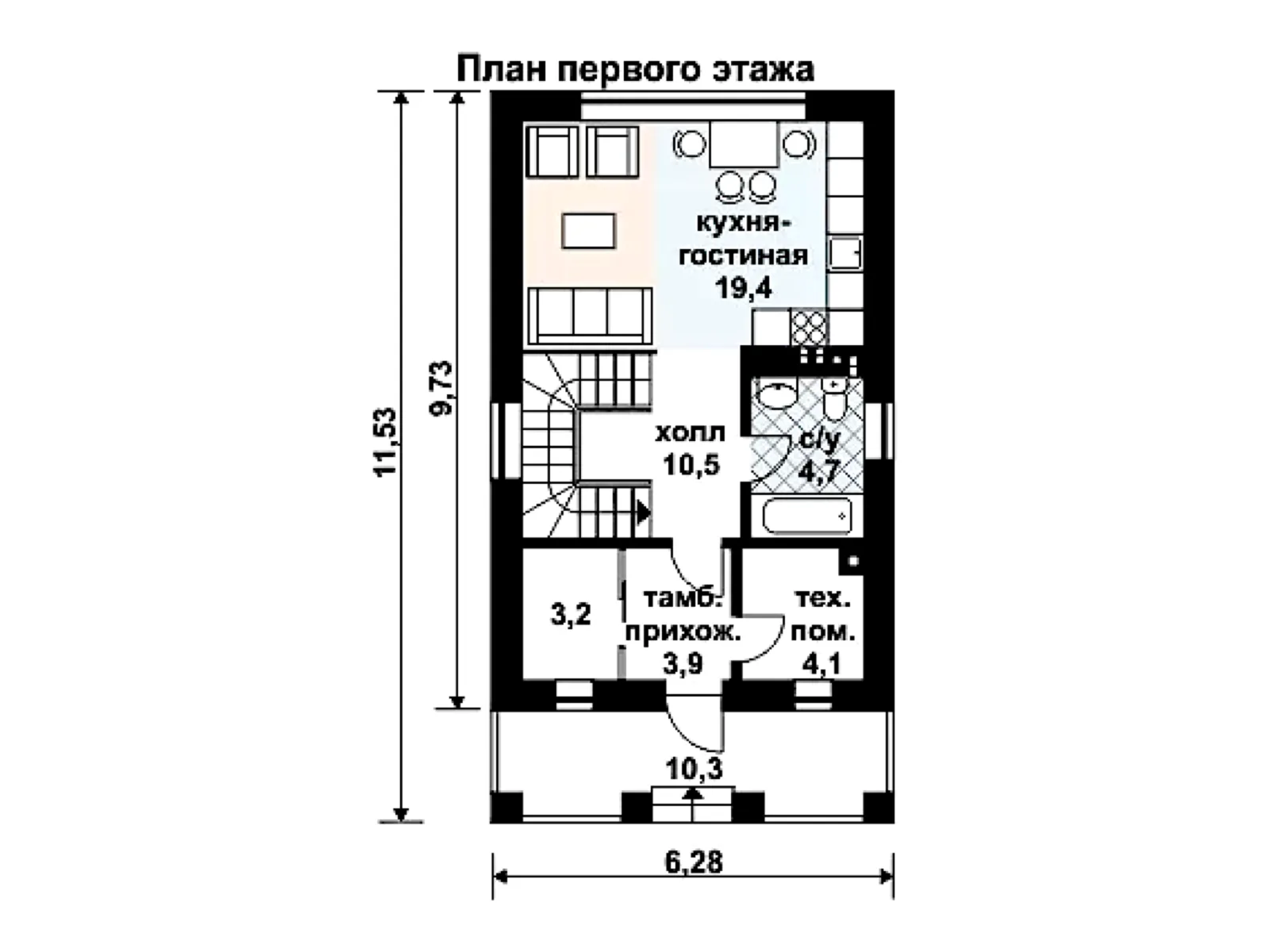 Планировка — Проект двухэтажного SIP-дома 105 м² с террасой № 2175