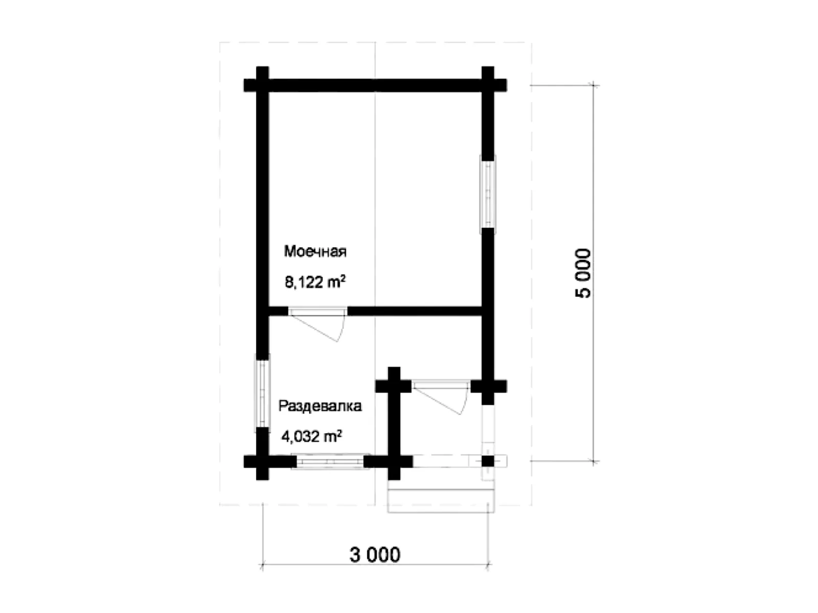 Планировка — Проект компактной бани 12 м² с крытым входом
