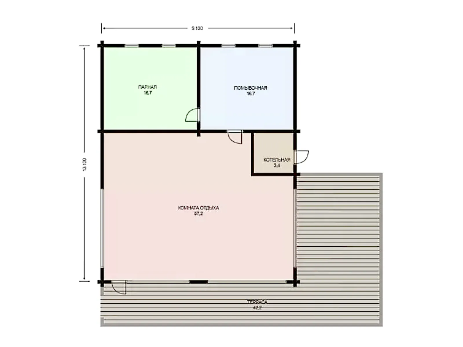 Планировка — Проект бани 136 м² с большой террасой