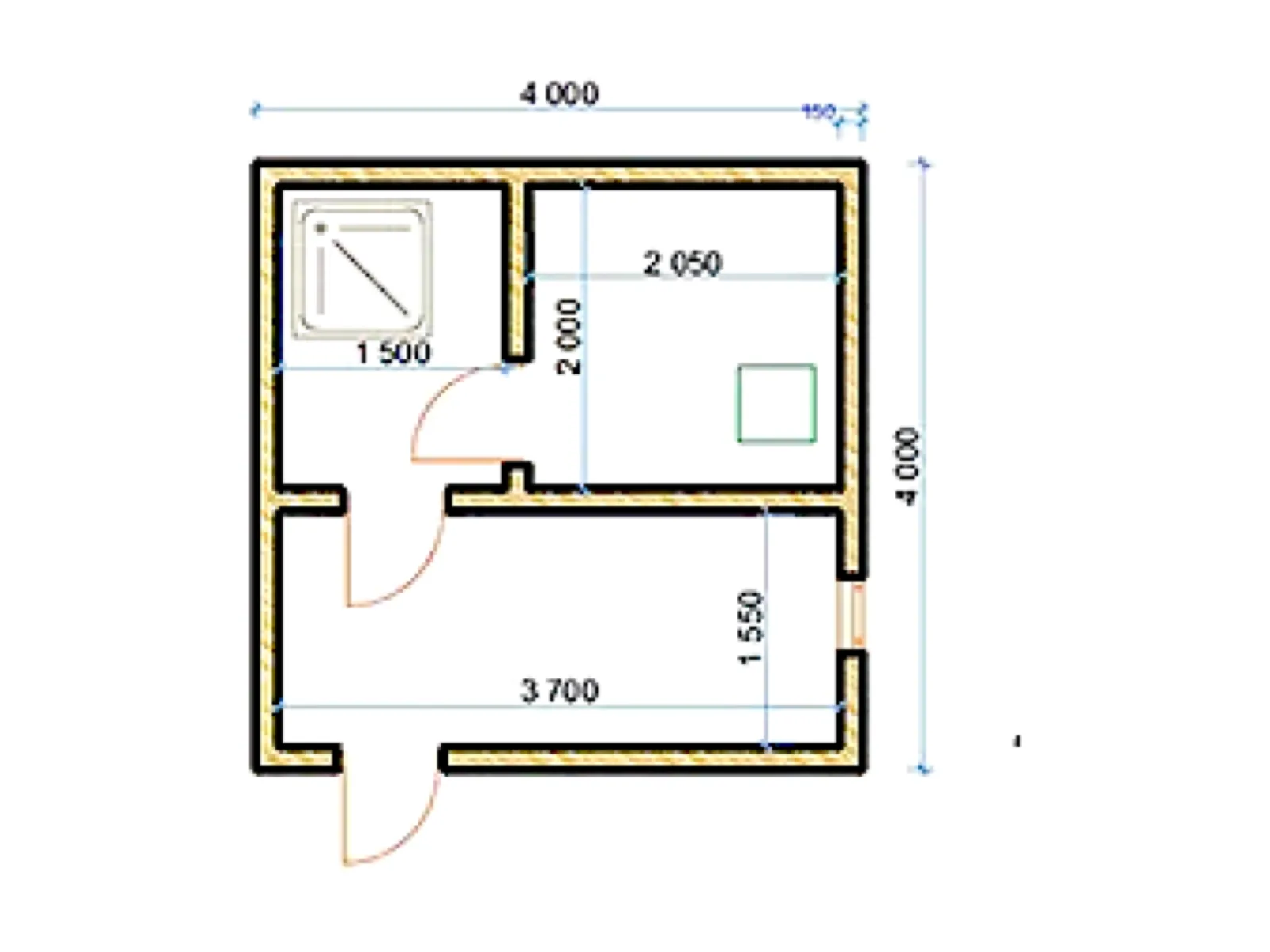 Планировка — Проект бани с крытым крыльцом 13,6 м² № 3143
