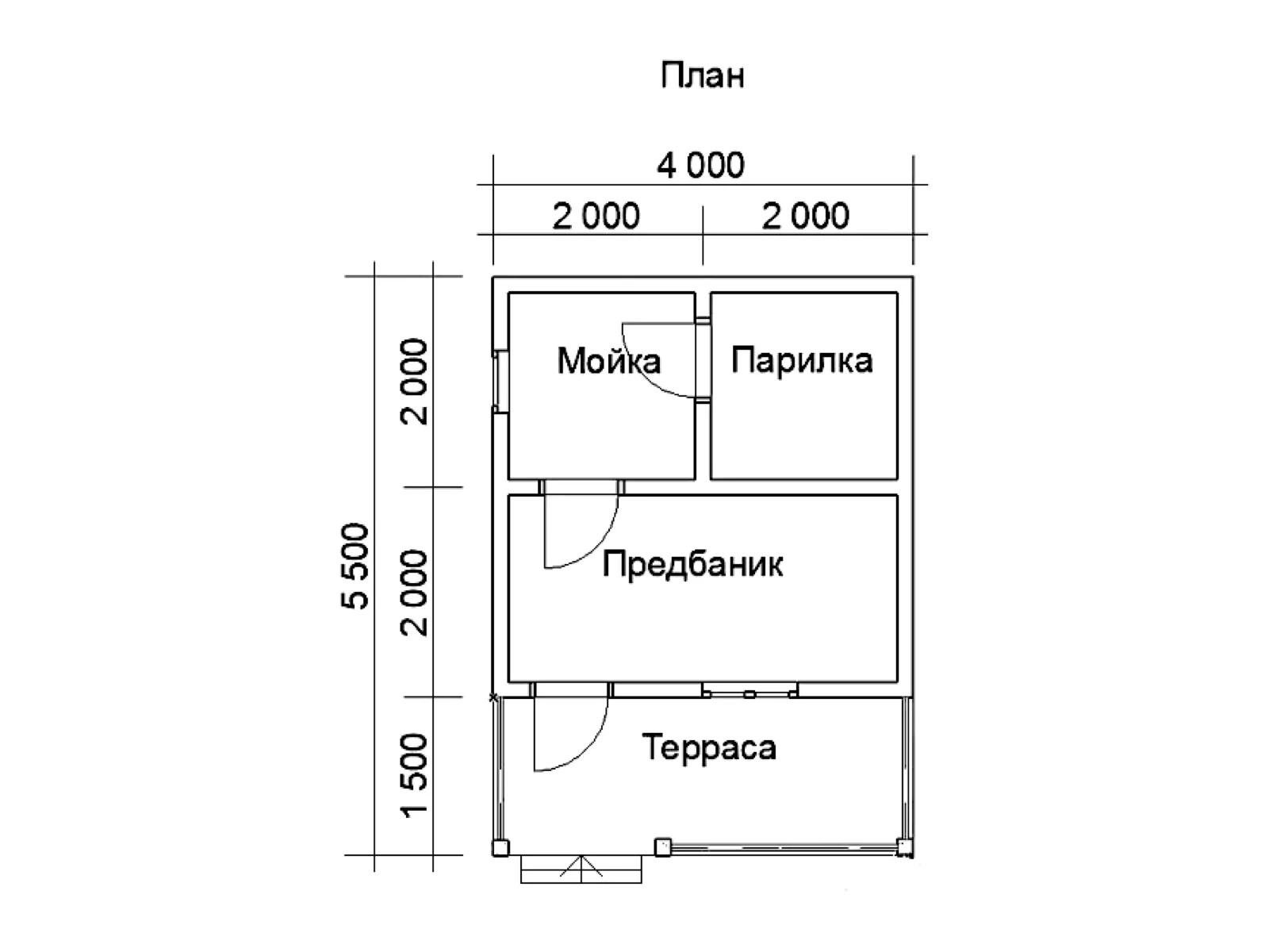 Планировка — Проект бани с крытой террасой 18,7 м² № 3147