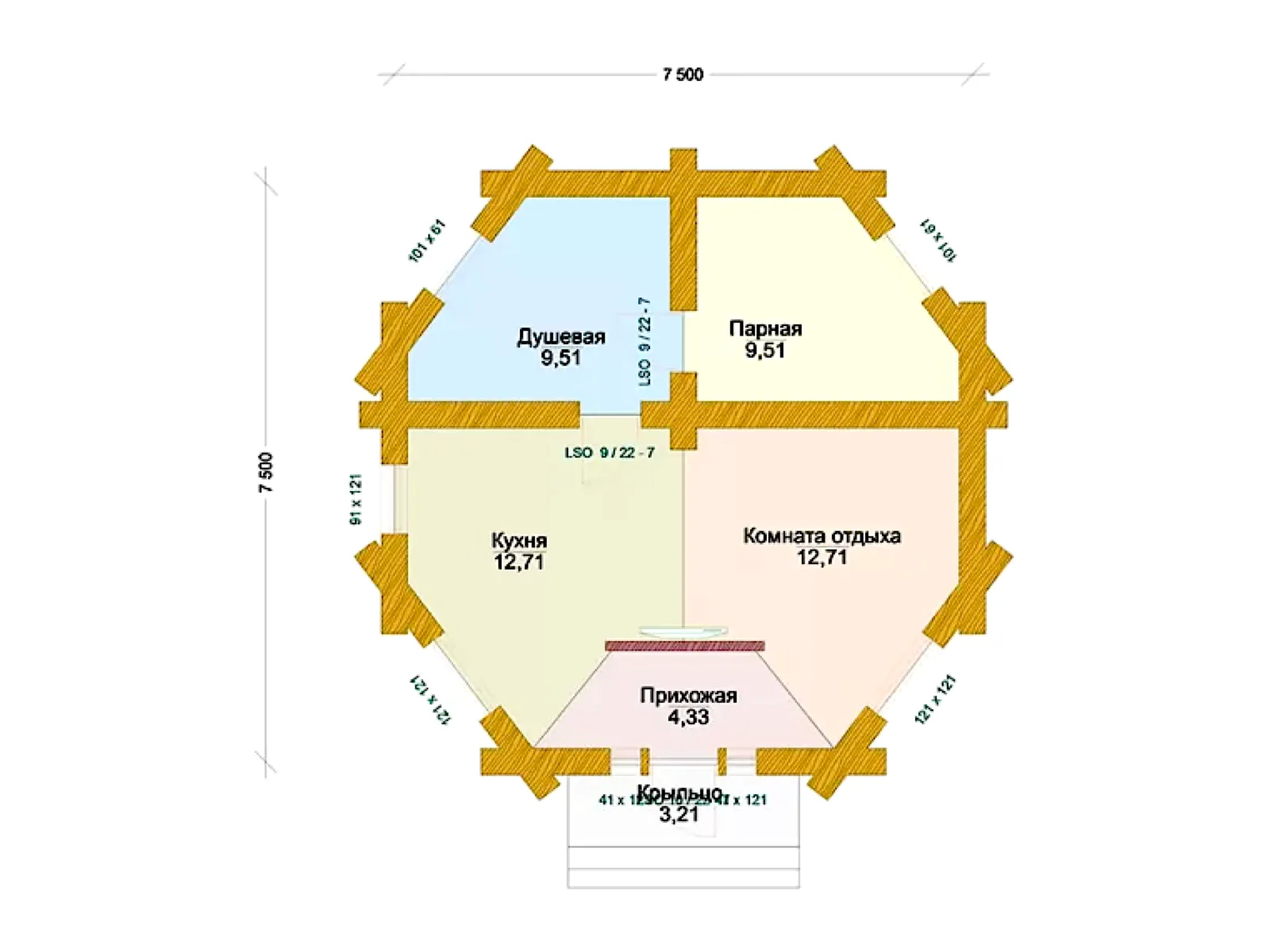 Планировка — Проект бани с летней кухней 48,8 м² № 3258