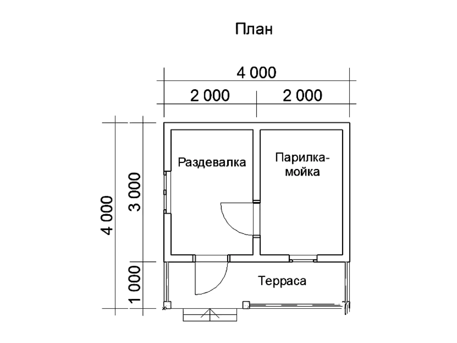 Планировка — Проект бани с террасой 13,6 м² № 3139
