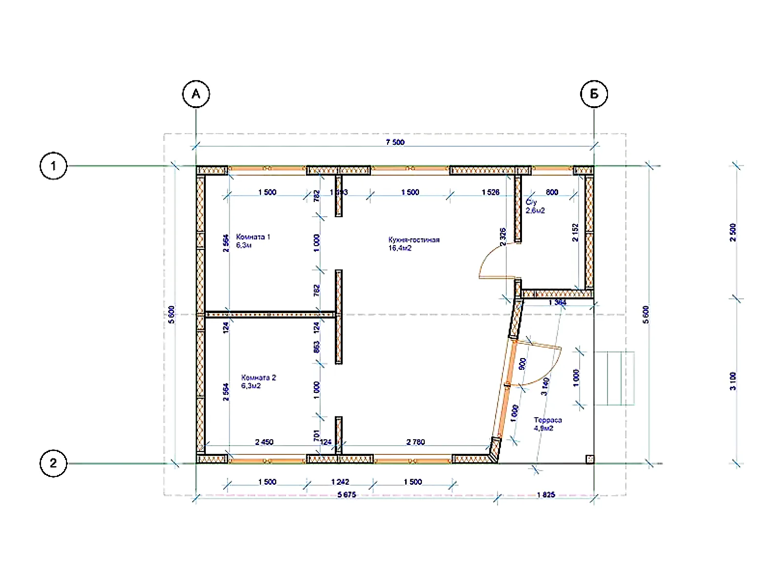 Планировка — Проект SIP-гостевого дома-студии 38 м² № 3574