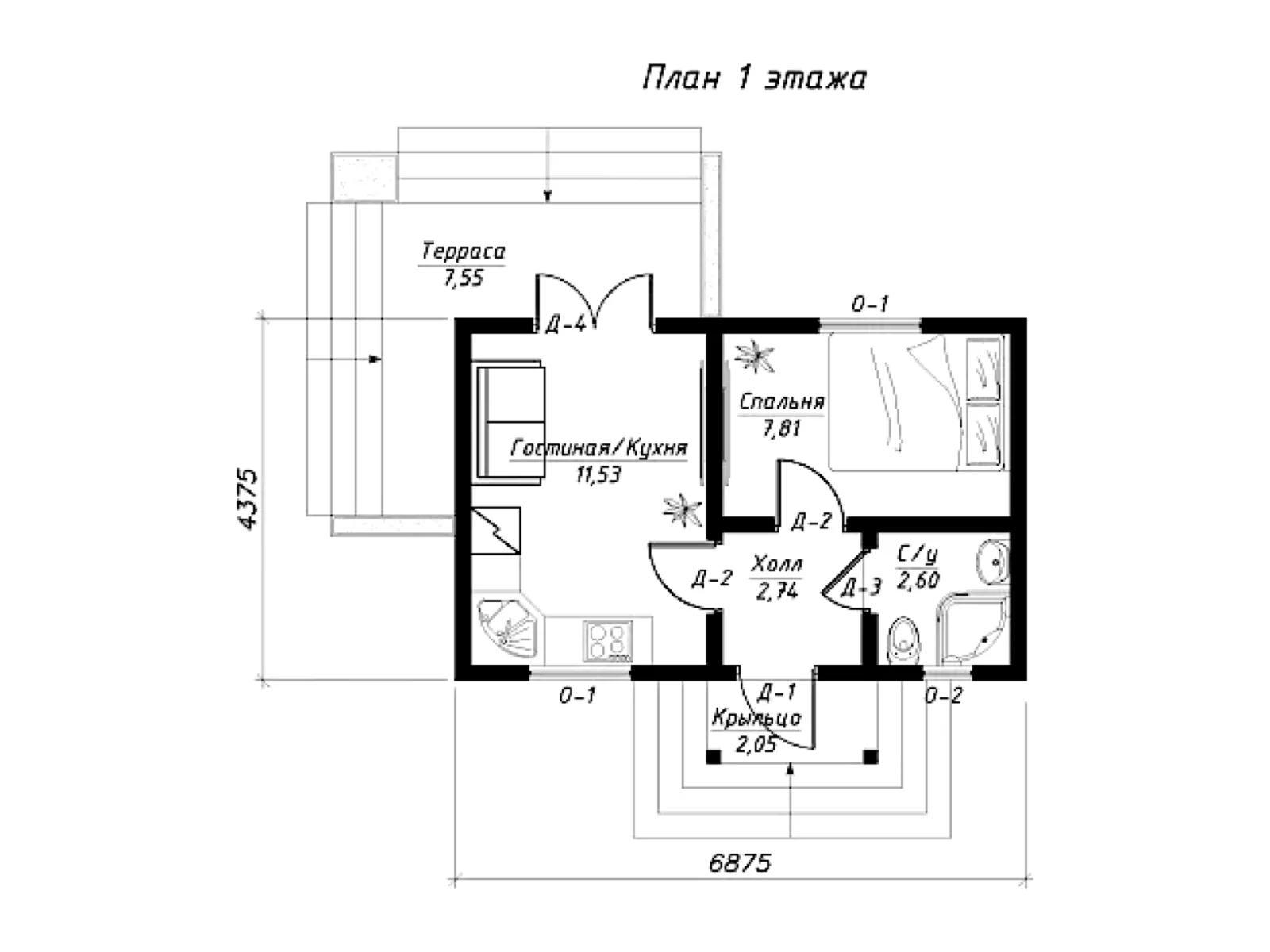 Планировка — Проект гостевого домика из СИП-панелей 24,68 м² № 3578