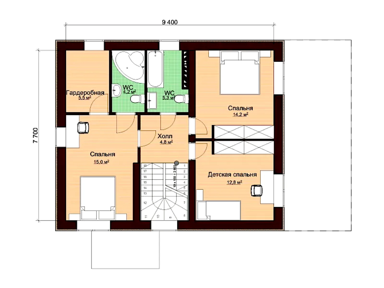 Планировка — Проект двухэтажного дома 156 м² с террасой