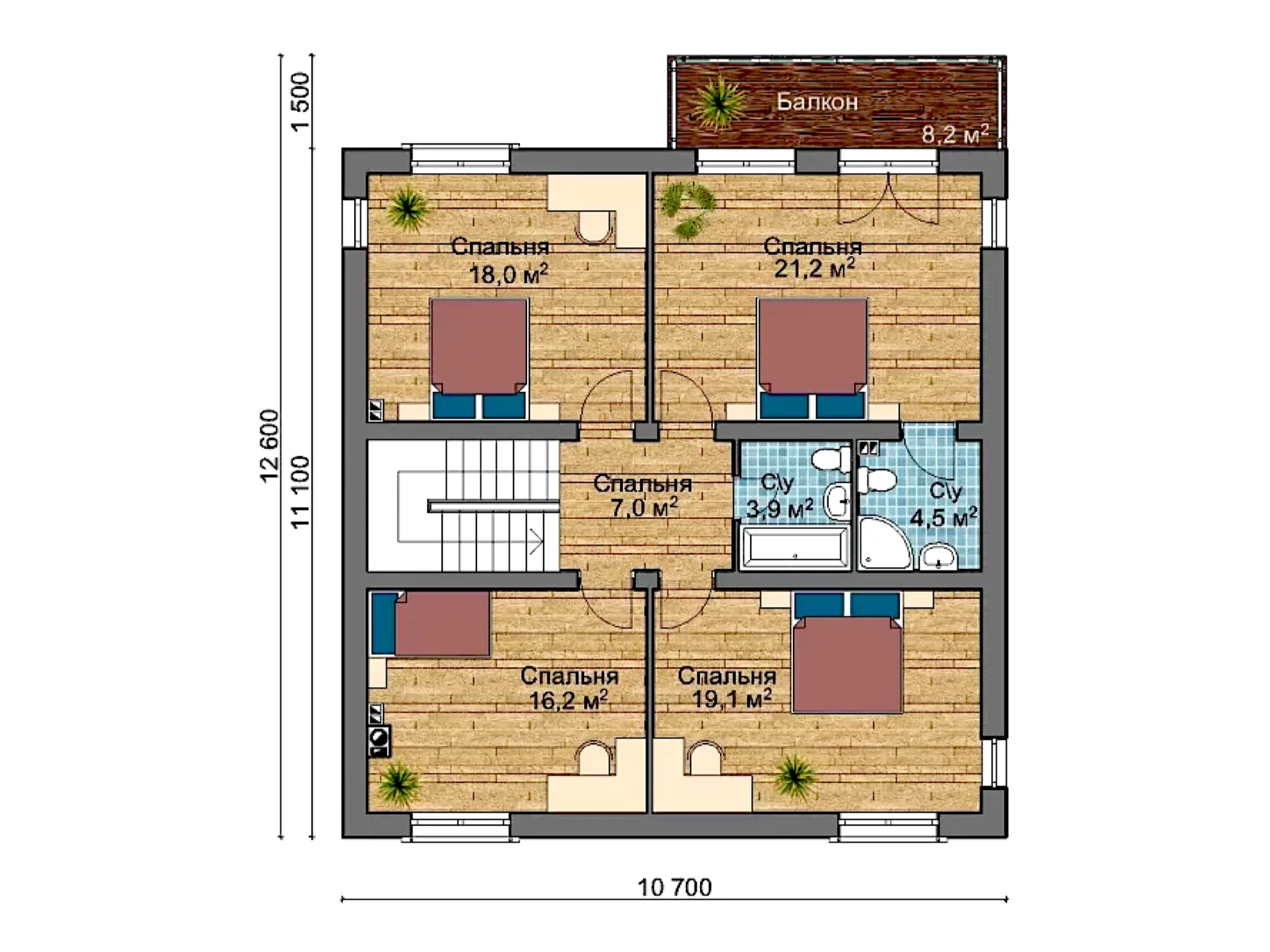 Планировка — Проект двухэтажного дома 186 м² с террасой и балконом