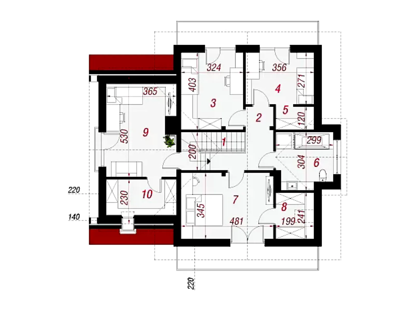 Планировка — Проект двухэтажного дома 194,25 м² с гаражом, террасой и балконом